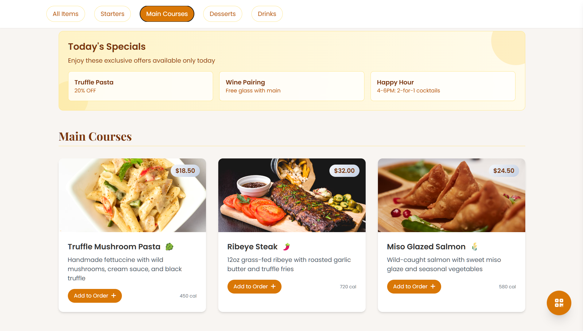 Interactive QR Menu Preview
